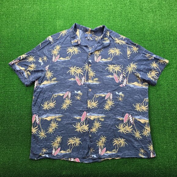 George Hawaiian Shirt Mens 3XL‎ Navy Blue Button Up Beach Tropical 100% Rayon - Picture 1 of 8
